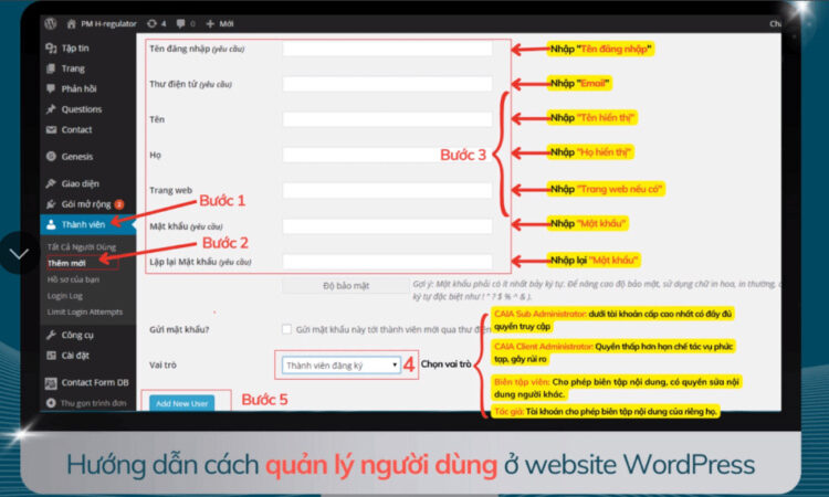Thêm, sửa, xóa người dùng trên Website WordPress