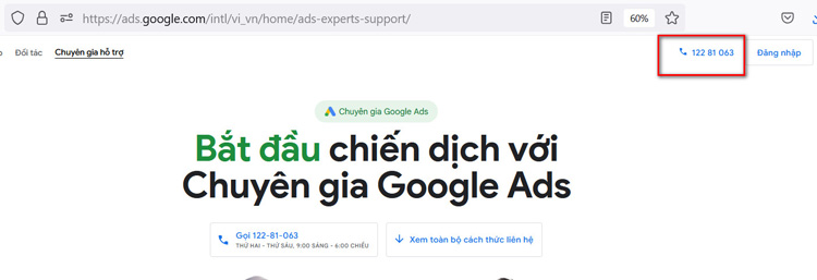 1. Gọi điện đến số tổng đài của Google ads 1